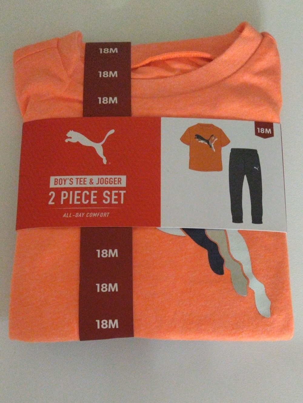 Puma Boys' 2-Piece Active Set in Bright Orange with Gray Pants New Size 18M